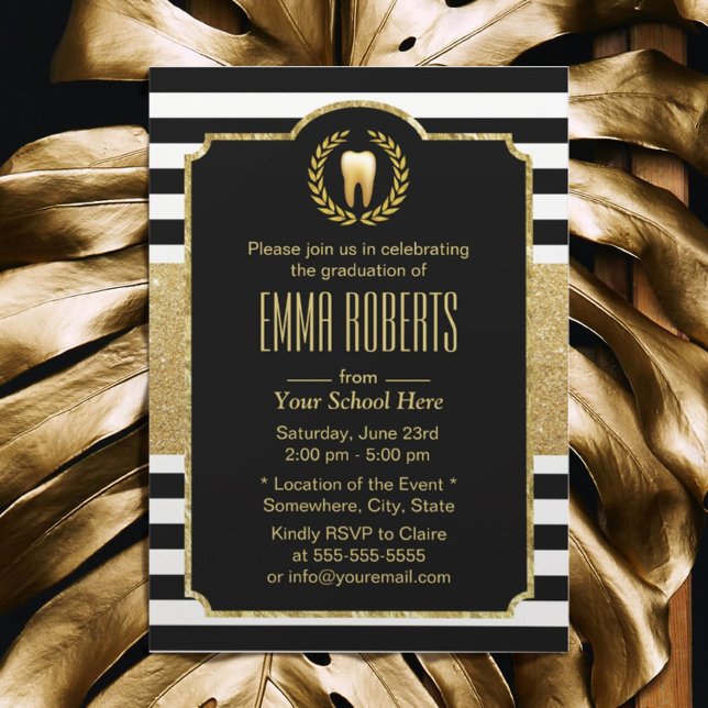 Dentist Dental School Graduation Modern Stripes Invitation (Creator Uploaded)