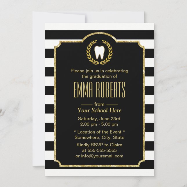 Dentist Dental School Graduation Modern Stripes Invitation (Front)