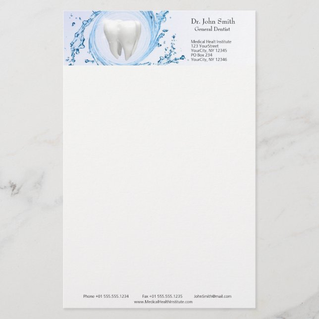Dentist Dental Tooth Water Professional Stationery (Front)