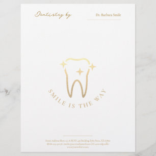 Dentist Dentistry Gold Tooth White and Blue Grey Custom Letterhead