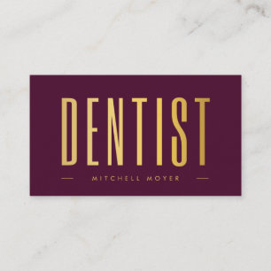 Dentist Dentistry Tooth Logo Burgundy & Gold Business Card