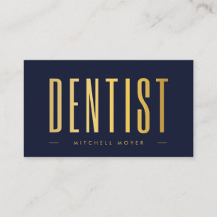 Dentist Dentistry Tooth Logo Navy Blue and gold Business Card