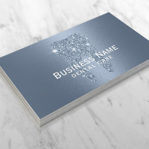 Dentist Dusty Blue Glitter Tooth Metallic Dental Appointment Card