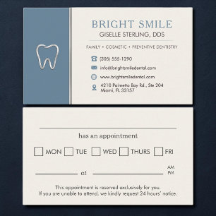 Dentist Dusty Blue Metallic Tooth Appointment Business Card