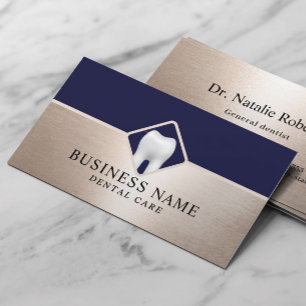 Dentist Elegant Gold & Navy Blue Dental Office Business Card