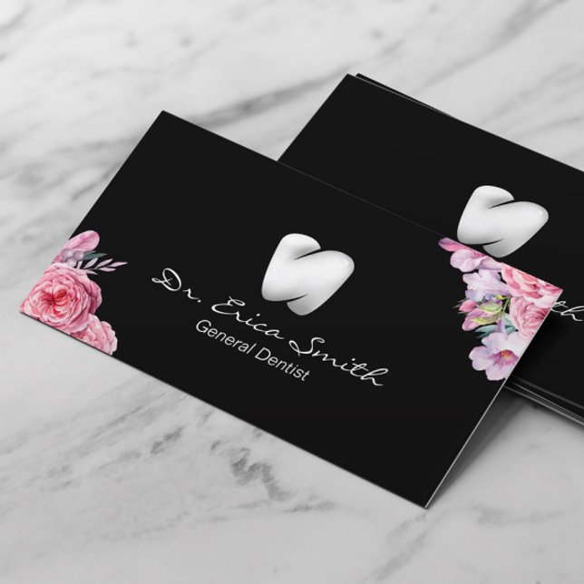Dentist Floral Modern Tooth Logo Dental Care Business Card (Creator Uploaded)