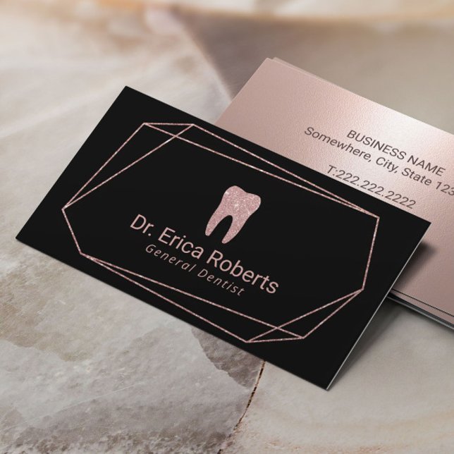 Dentist Geometric Rose Gold Frame Dental Care Business Card (Creator Uploaded)