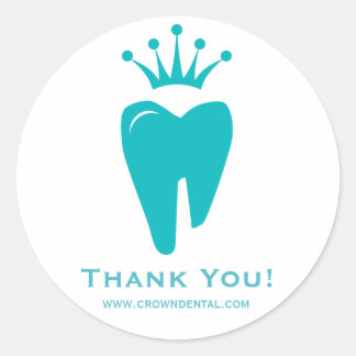 Dentist Gift Cute Tooth Crown Logo Blue Classic Round Sticker
