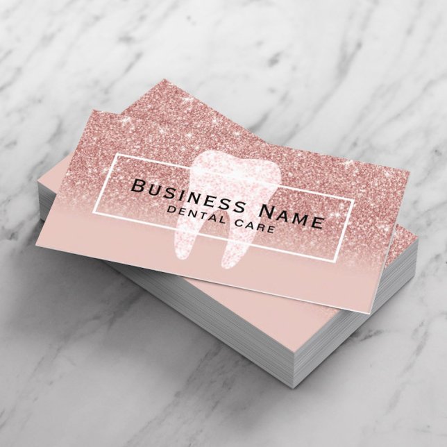 Dentist Glitter Tooth Rose Gold Ombre Dental Care Business Card (Creator Uploaded)