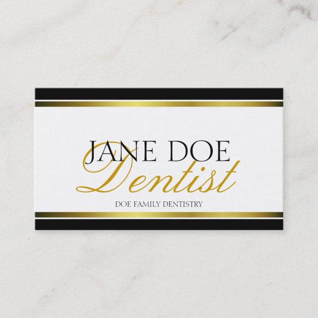 Dentist Gold Metallic Script Business Card (Front)