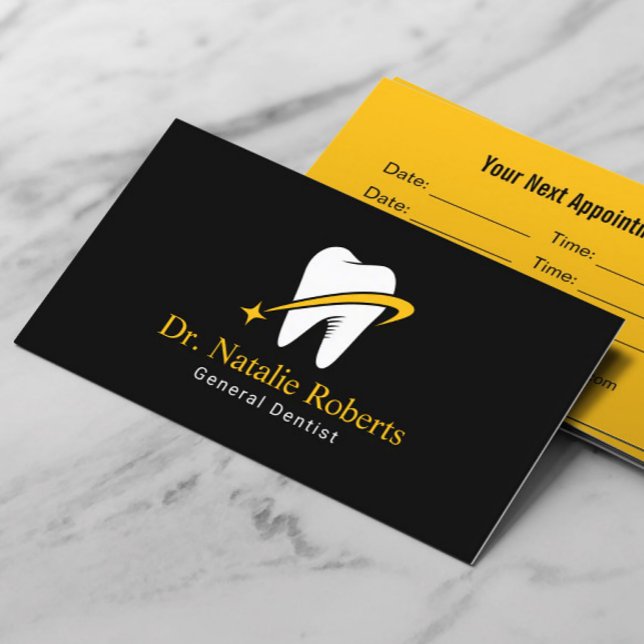 Dentist Gold Star Tooth Logo Professional Dental Appointment Card (Creator Uploaded)