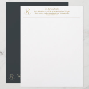 Dentist Gold Tooth Dentistry Dark Blue Grey Custom Letterhead