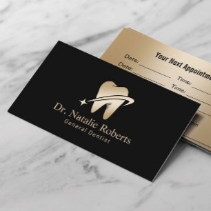 Dentist Gold Tooth Logo Professional Black Dental Appointment Card