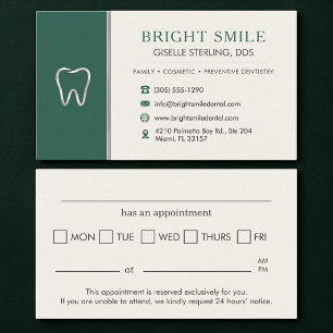Dentist Green Metallic Tooth Appointment Business Card