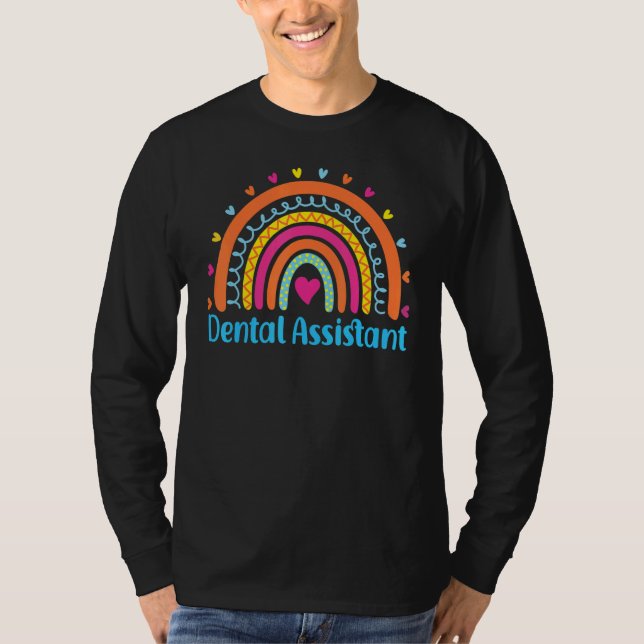 Dentist Hygienist Leopard Boho Rainbow Dental Assi T-Shirt (Front)