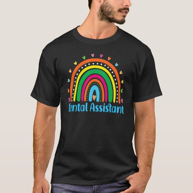 Dentist Hygienist Leopard Boho Rainbow Dental Assi T-Shirt (Front)
