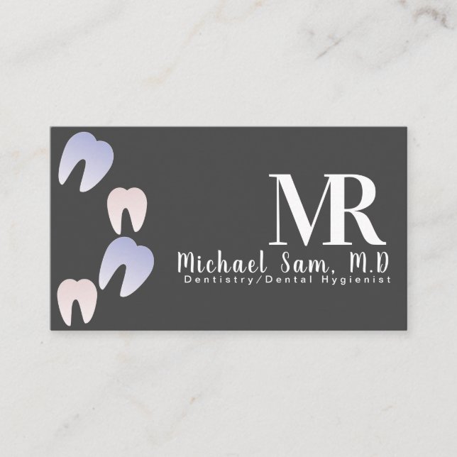 Dentist Hygienist Ombre Tooth Logo Grey Business Business Card (Front)