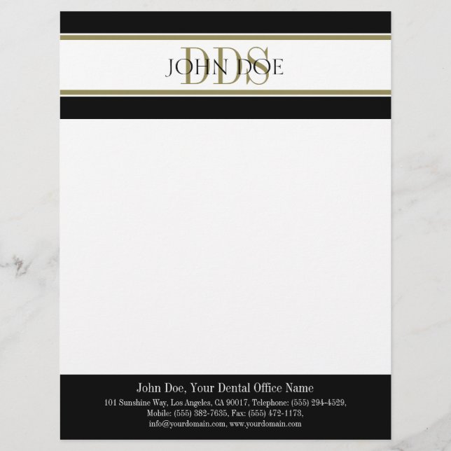 Dentist Letterhead Gold DDS Matching Business Card (Front)
