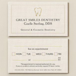 Dentist Linen Gold Tooth Dental Appointment Business Card
