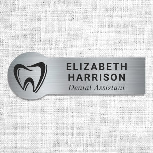 Dentist Logo Dental Office Silver Name Tag