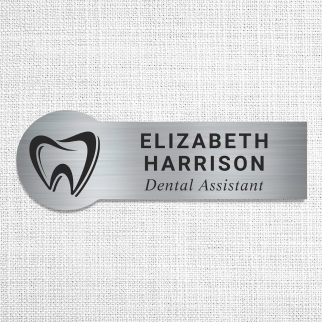 Dentist Logo Dental Office Silver Name Tag (Creator Uploaded)