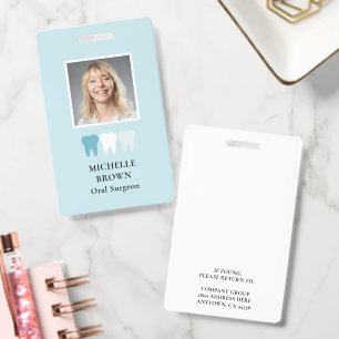 DENTIST LOGO EMPLOYEE PHOTO AQUA BLUE ID BADGE