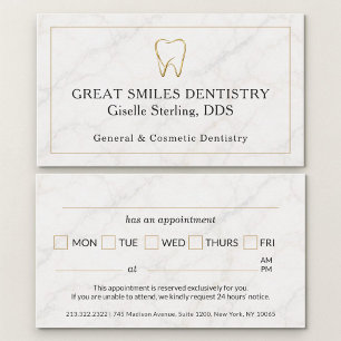 Dentist Marble Gold Tooth Dental Appointment Card