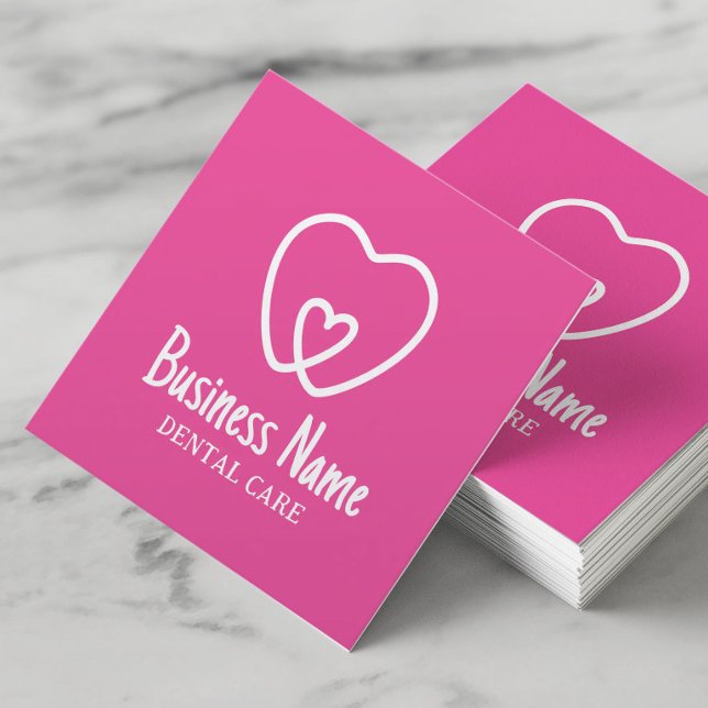 Dentist Minimal Tooth Logo Pink Dental Care Square Business Card (Creator Uploaded)