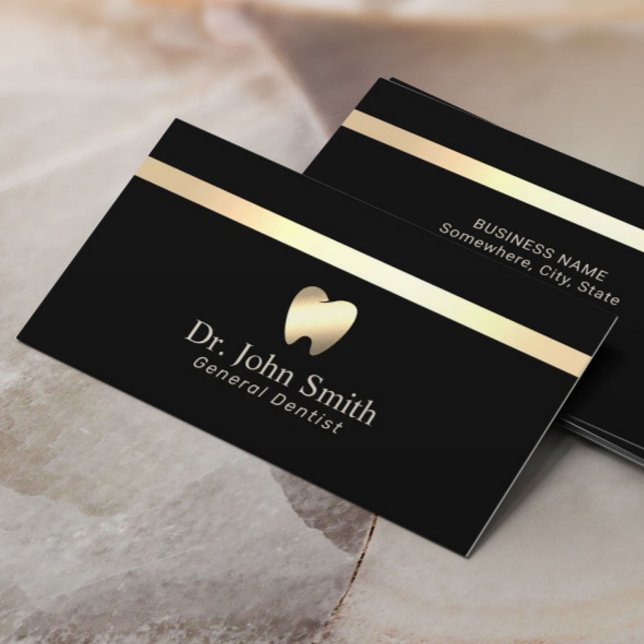 Dentist Modern Black & Gold Dental Care Business Card (Creator Uploaded)