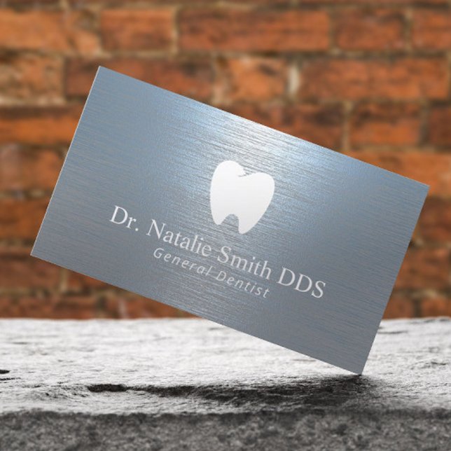 Dentist Modern Brushed Dusty Blue Dental Office Business Card (Creator Uploaded)
