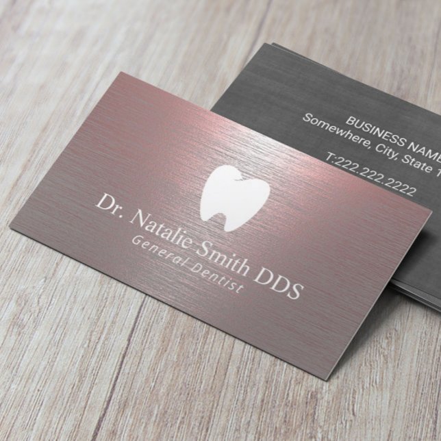 Dentist Modern Brushed Rose Gold Dental Office Business Card (Creator Uploaded)