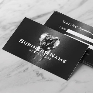 Dentist Modern Diamond Tooth Black Metal Dental Appointment Card
