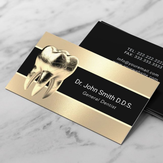 Dentist Modern Gold 3D Tooth Dental Care Business Card (Creator Uploaded)