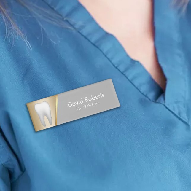 Dentist Modern Gold & Grey Dental Assistant Name Tag (Creator Uploaded)