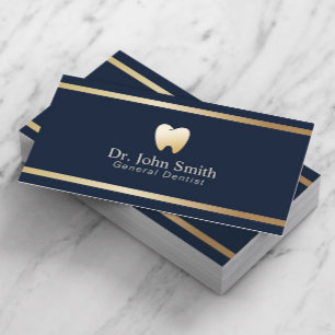 Dentist Modern Gold Stripe Navy Blue Dental Office Business Card