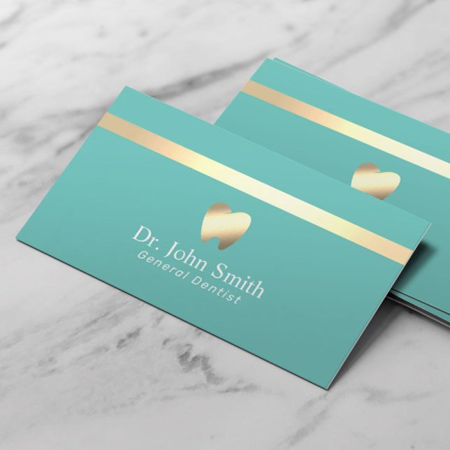 Dentist Modern Gold Stripe Turquoise Dental Care Business Card (Creator Uploaded)