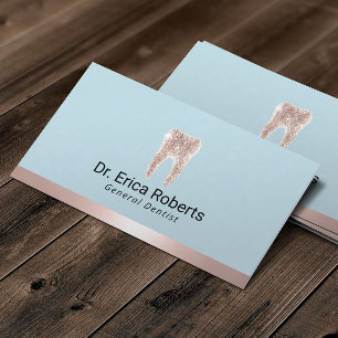 Dentist Modern Rose Gold Border Mint Blue Dental  Business Card