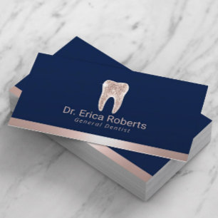 Dentist Modern Rose Gold Border Navy Blue Dental Business Card