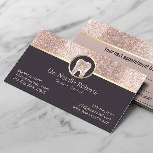 Dentist Modern Rose Gold Glitter Tooth Dental Care Appointment Card