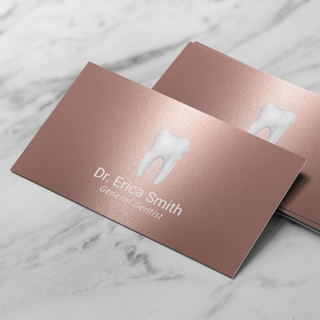 Dentist Modern Rose Gold Metallic Dental Care Business Card (Creator Uploaded)