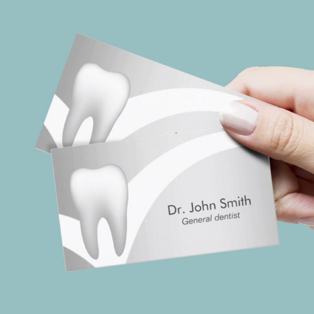 Dentist Modern Silver Metallic Dental Business Card (Creator Uploaded)