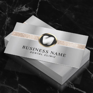 Dentist Modern Tooth Logo Silver Dental Office Business Card