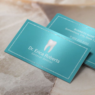 Dentist Modern Turquoise Metallic Dental Office Business Card