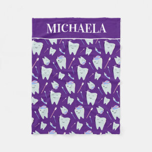 Dentist Name Dental Hygienist Tooth Pattern Purple Fleece Blanket
