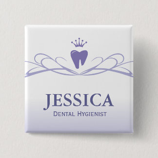 Dentist Name Tag Crown Tooth Purple 15 Cm Square Badge
