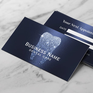 Dentist Navy Blue Glitter Tooth Metallic Dental Appointment Card