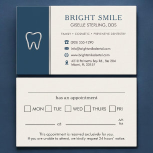 Dentist Navy Blue Metallic Tooth Appointment Card