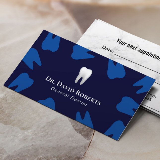Dentist Navy Blue Teeth Dental Office Appointment Card (Creator Uploaded)