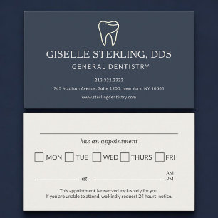 Dentist Navy Blue Tooth Appointment Reminder Business Card