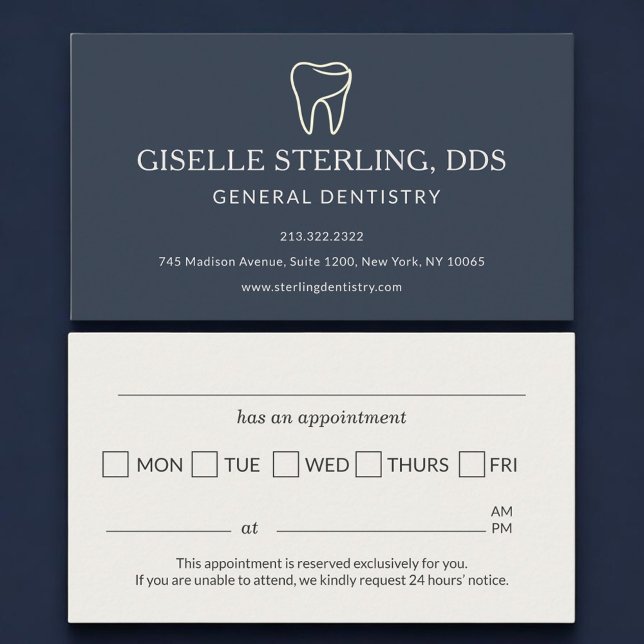 Dentist Navy Blue Tooth Appointment Reminder Card (Creator Uploaded)
